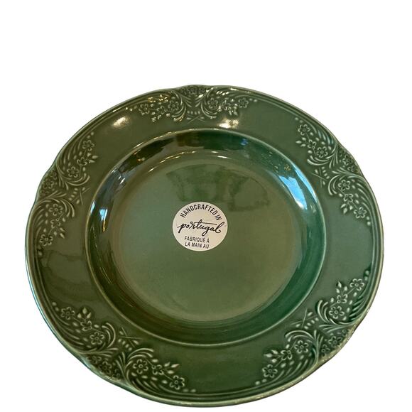 Villa Stoneware Portugal Green Ceramic Bowls 9.5" Floral Border Set of 4 NEW - Picture 10 of 14